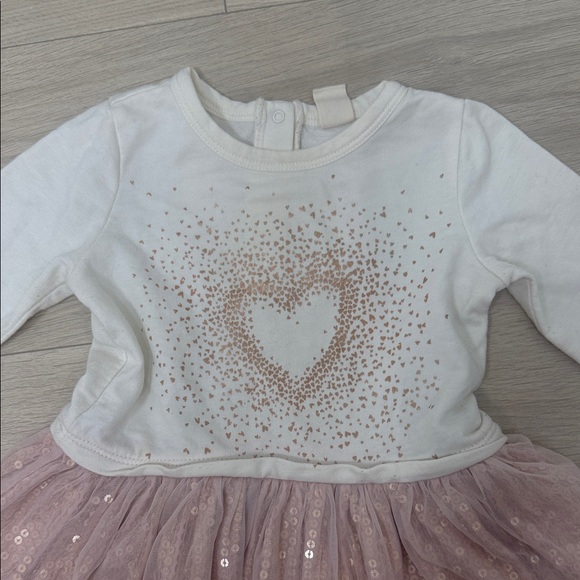 White and Pink Long Sleeve Dress with Heart Design - Picture 3 of 7